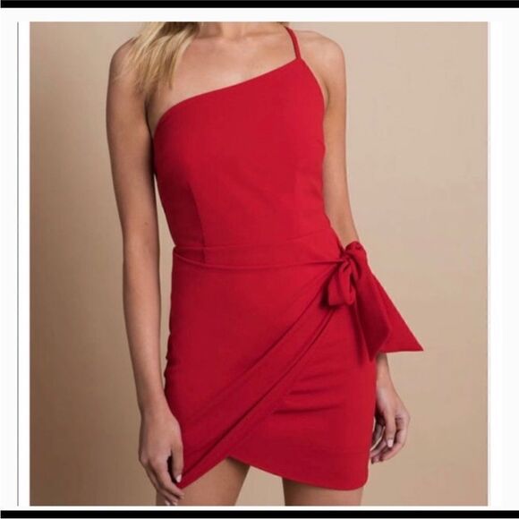 EUC TOBI red faux wrap red one shoulder dress XS - Picture 1 of 7